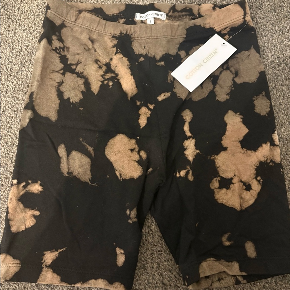 Cotton Citizen Black and Tan biker Shorts